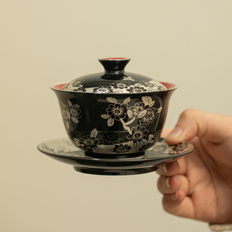 Azenbor Silver Flower Elegance Gaiwan Teapot 2