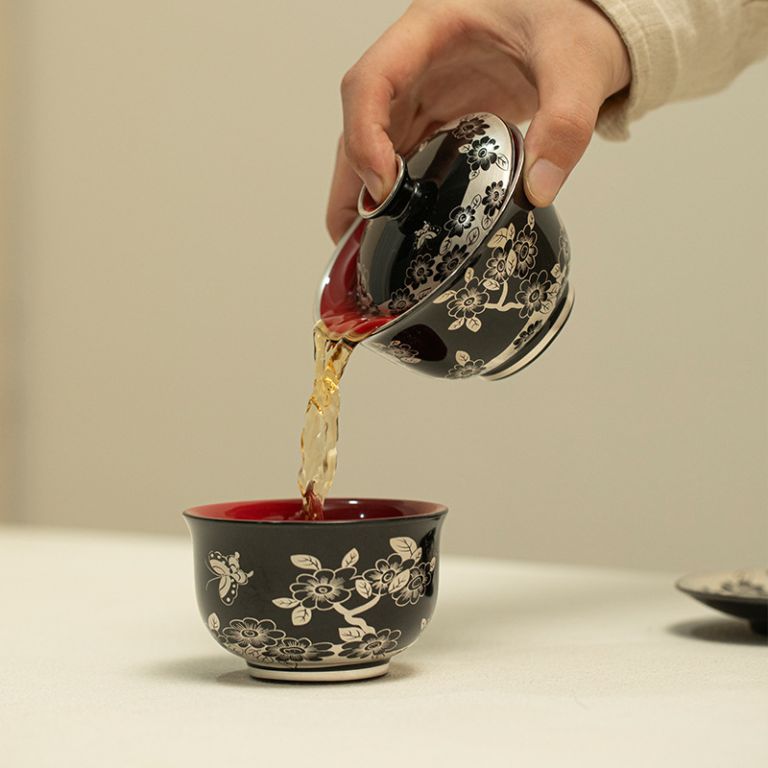 Azenbor Silver Flower Elegance Gaiwan Teapot 3