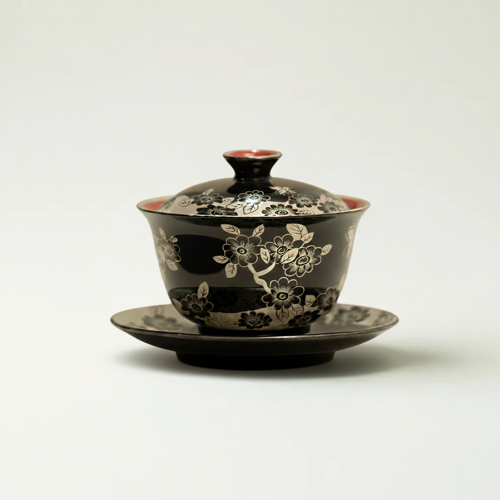 Azenbor Silver Flower Elegance Gaiwan Teapot