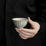 Handcrafted Lotus Petal Tea Cup with Gold Accent Lines